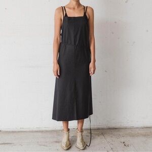 Baserange Yumi Black 100% Wild Silk Apron Wrap Midi Dress Medium Lightweight